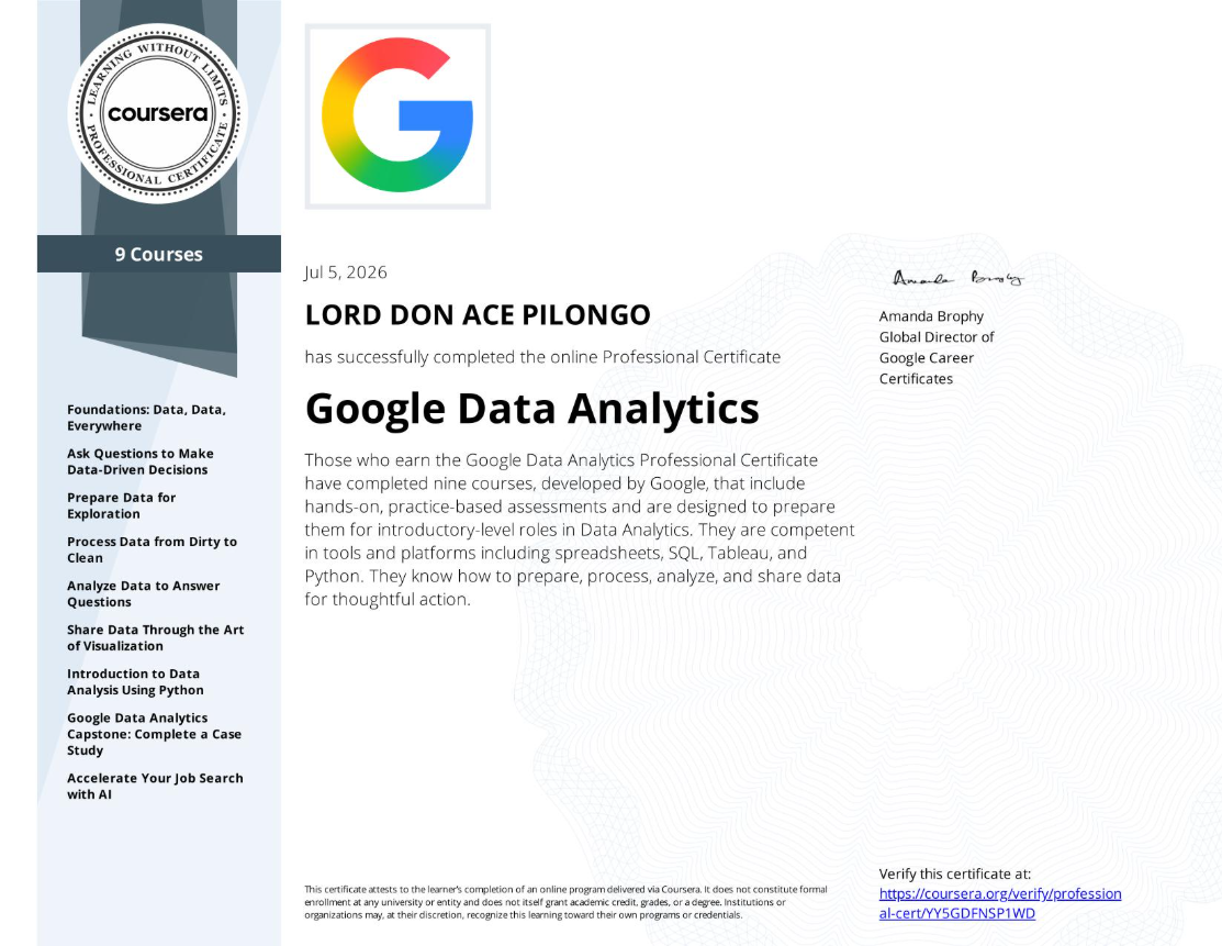 Google Data Analytics Professional Certificate